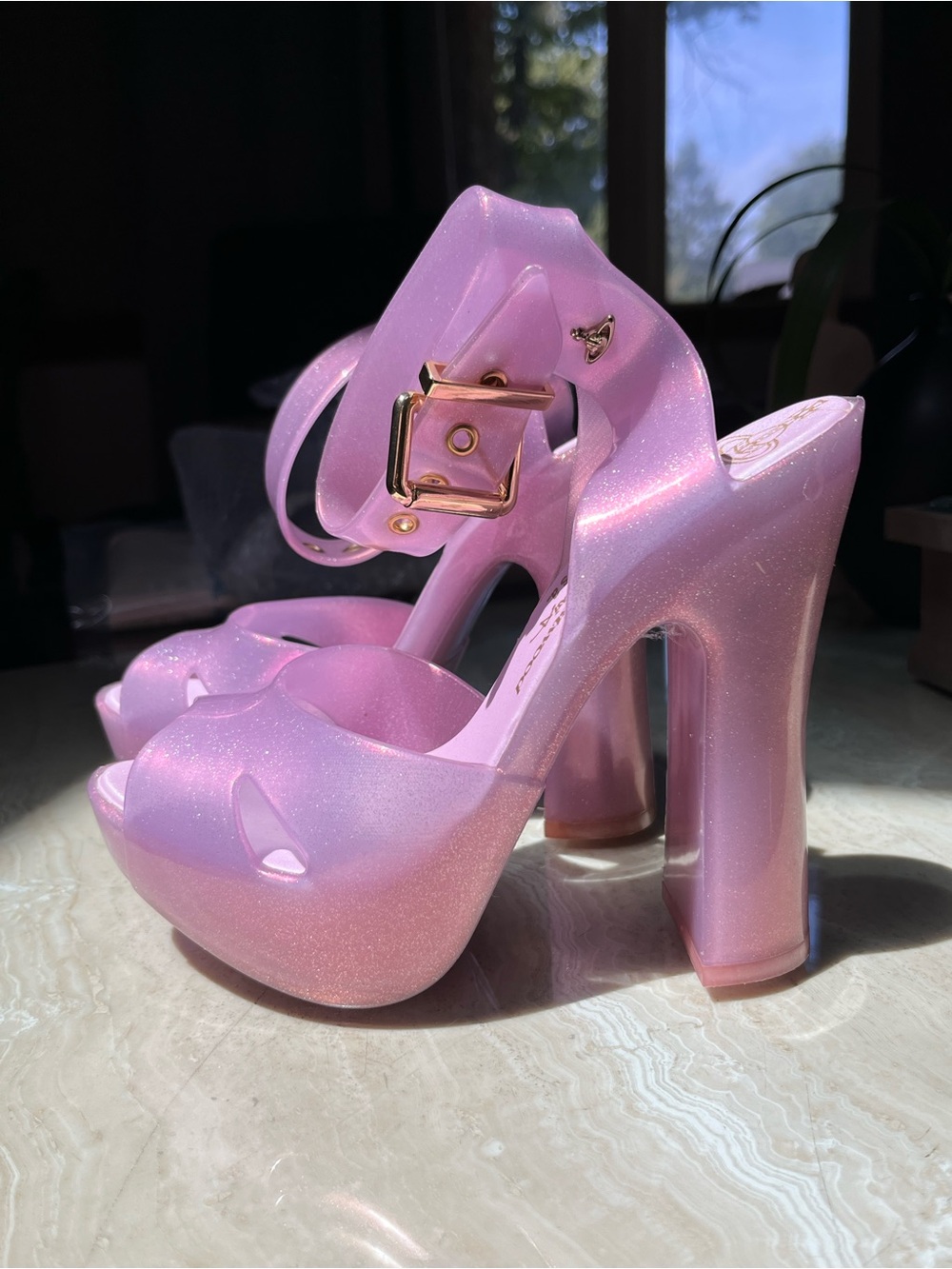 Vivienne Westwood Iridescent Lavender Platform Block Heels UV/Blacklight glow! - Picture 3 of 9